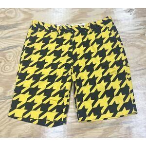 Loudmouth Shorts Mens 40 Black Yellow Flat Front Chinos Houndstooth Golf Sports